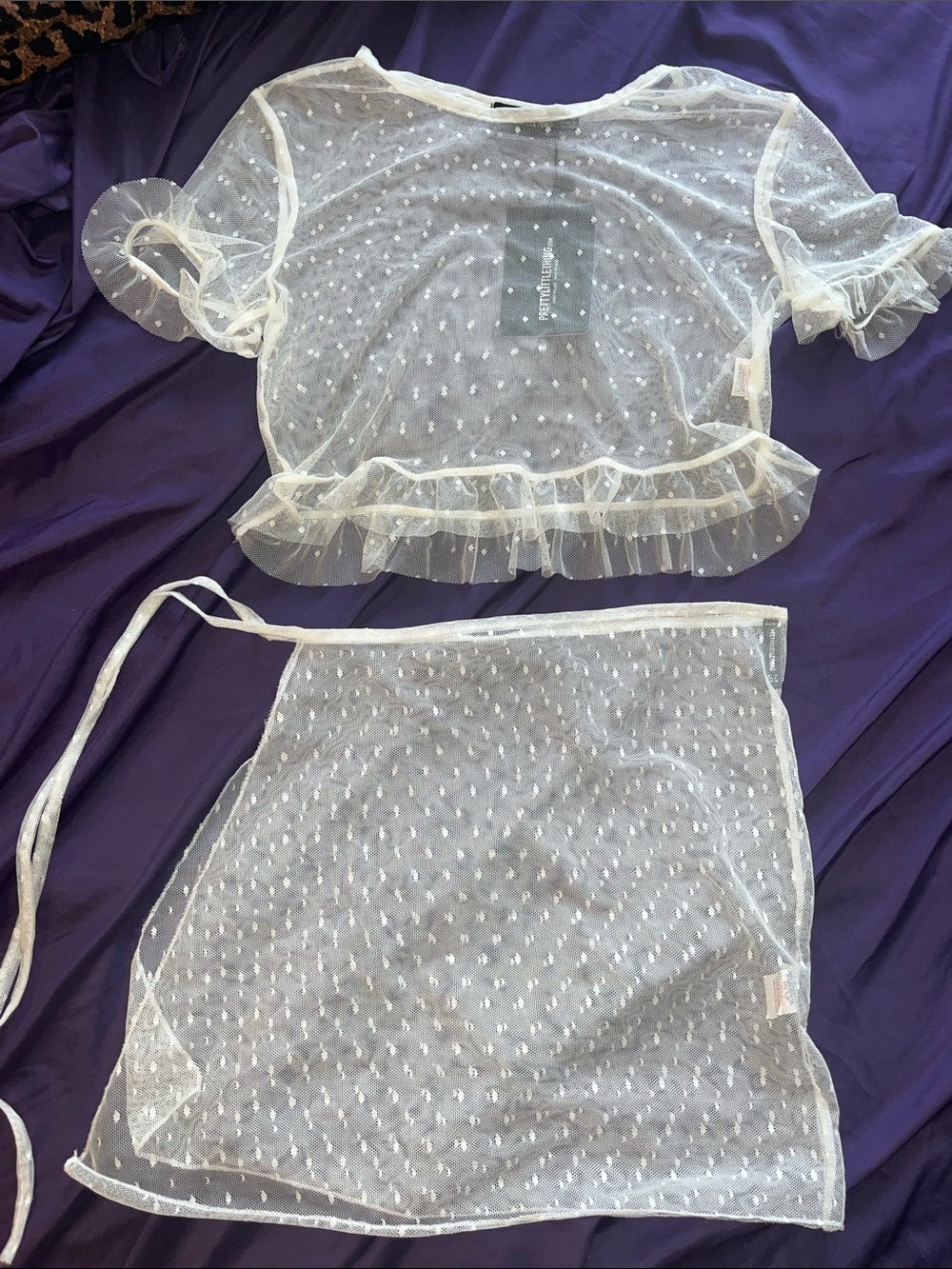 PrettyLittleThing White Sheer Polka Dot Mini Skirt with Tie Waist